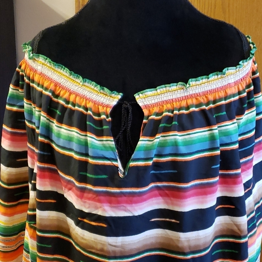 Lauren Ralph Lauren off shoulder sheer rainbow top